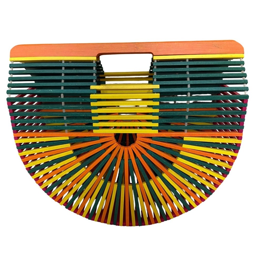 Bamboo Cage Clutch Womens Small Multicolor Rainbow Ark Style Bag